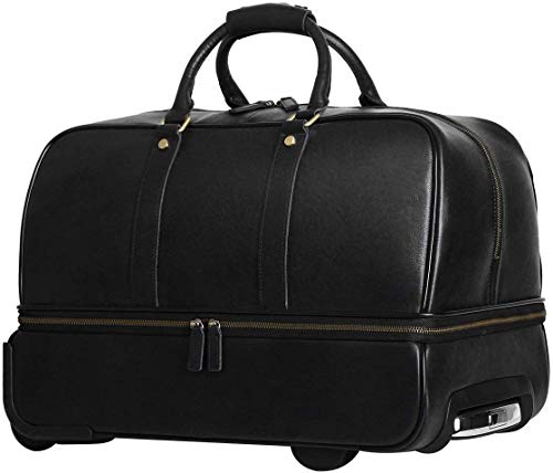 Leathario Men's Leather Luggage Wheeled Duffle